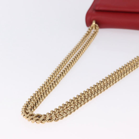 Salvatore Ferragamo Chain Shoulder Bag Leather Red Gold Tone Auth 200367A