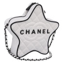 CHANEL Star Shaped Matelasse Chain Shoulder Bag Satin White Black Auth 200368SM-1