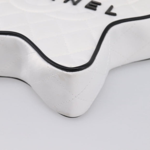 CHANEL Star Shaped Matelasse Chain Shoulder Bag Satin White Black Auth 200368SM