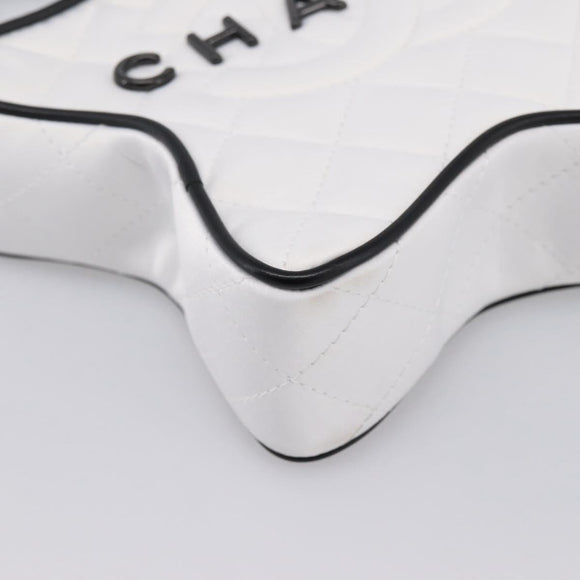 CHANEL Star Shaped Matelasse Chain Shoulder Bag Satin White Black Auth 200368SM