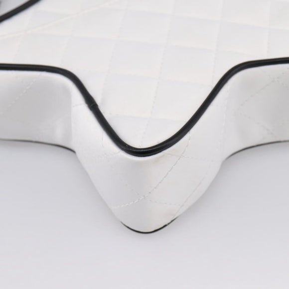 CHANEL Star Shaped Matelasse Chain Shoulder Bag Satin White Black Auth 200368SM