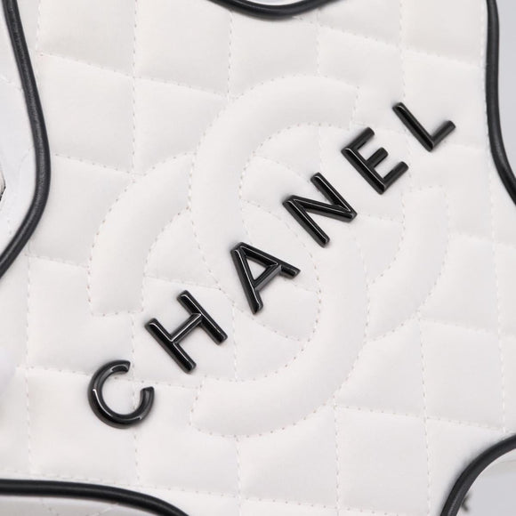 CHANEL Star Shaped Matelasse Chain Shoulder Bag Satin White Black Auth 200368SM