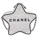 CHANEL Star Shaped Matelasse Chain Shoulder Bag Satin White Black Auth 200368SM-2