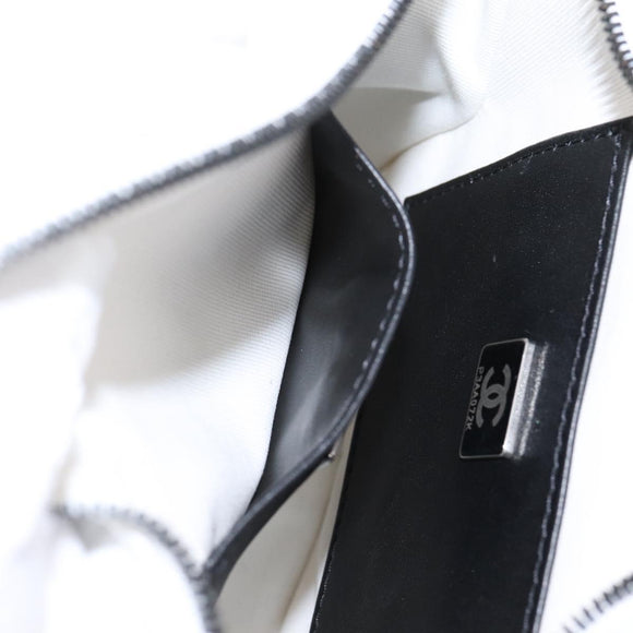 CHANEL Star Shaped Matelasse Chain Shoulder Bag Satin White Black Auth 200368SM