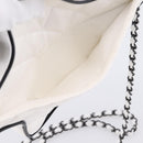 CHANEL Star Shaped Matelasse Chain Shoulder Bag Satin White Black Auth 200368SM-21