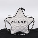 CHANEL Star Shaped Matelasse Chain Shoulder Bag Satin White Black Auth 200368SM-23