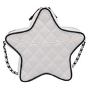 CHANEL Star Shaped Matelasse Chain Shoulder Bag Satin White Black Auth 200368SM-3