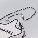 CHANEL Star Shaped Matelasse Chain Shoulder Bag Satin White Black Auth 200368SM-8