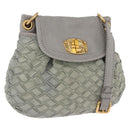 Miu Miu Shoulder Bag Suede Gray Gold Tone Auth 200371A-1