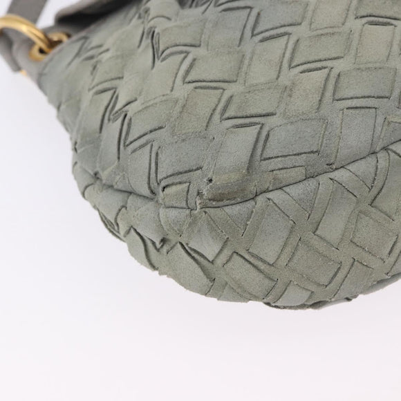 Miu Miu Shoulder Bag Suede Gray Gold Tone Auth 200371A