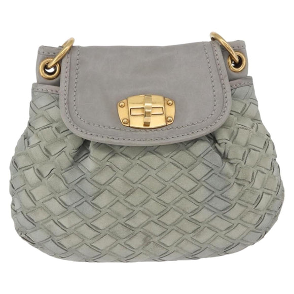 Miu Miu Shoulder Bag Suede Gray Gold Tone Auth 200371A