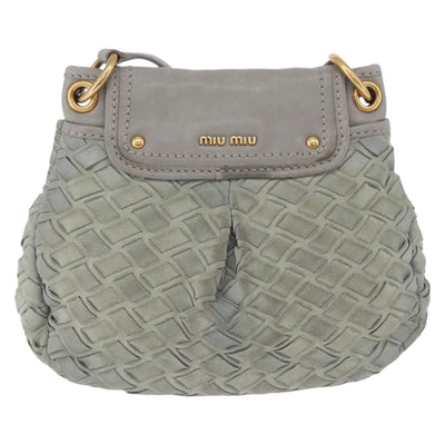 Miu Miu Shoulder Bag Suede Gray Gold Tone Auth 200371A - 0