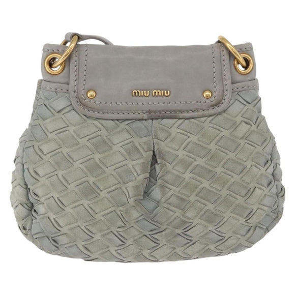 Miu Miu Shoulder Bag Suede Gray Gold Tone Auth 200371A