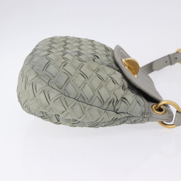 Miu Miu Shoulder Bag Suede Gray Gold Tone Auth 200371A