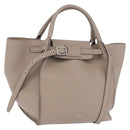 CELINE Big Bag Hand Bag Leather 2way Beige Silver Auth 200379V-1