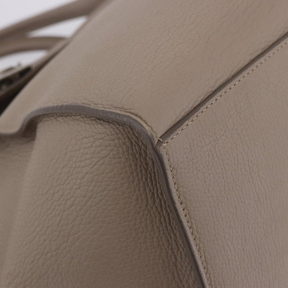 CELINE Big Bag Hand Bag Leather 2way Beige Silver Auth 200379V