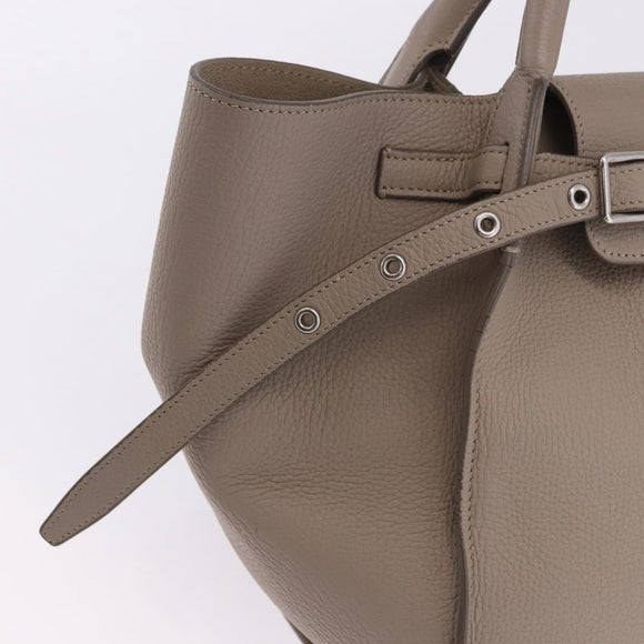 CELINE Big Bag Hand Bag Leather 2way Beige Silver Auth 200379V