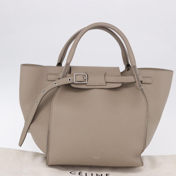 CELINE Big Bag Hand Bag Leather 2way Beige Silver Auth 200379V