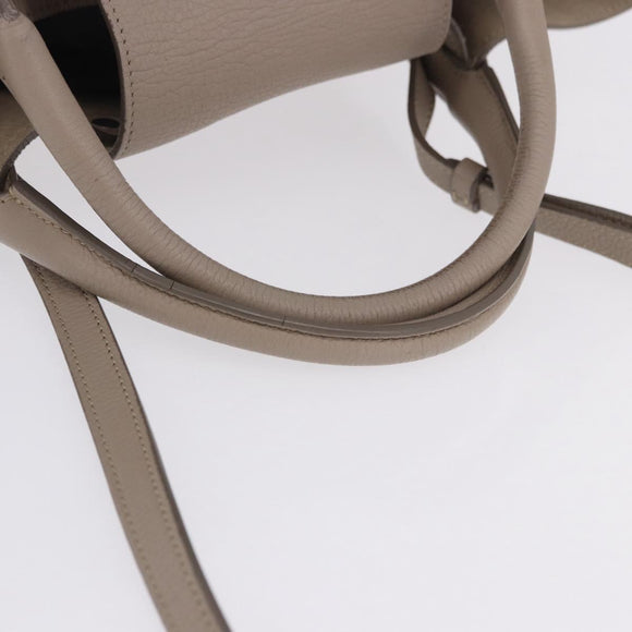 CELINE Big Bag Hand Bag Leather 2way Beige Silver Auth 200379V