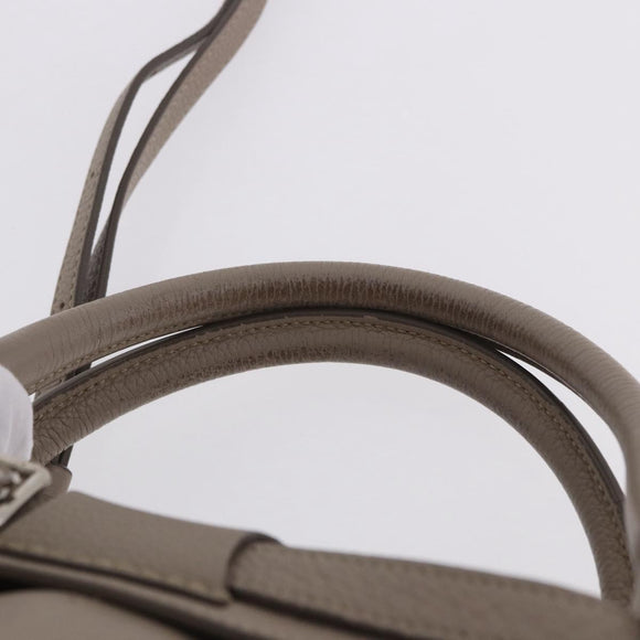 CELINE Big Bag Hand Bag Leather 2way Beige Silver Auth 200379V