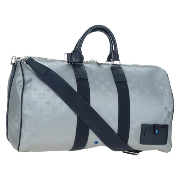 LOUIS VUITTON Satellite Keepall Bandouliere 50 Bag Silver M44170 LV Auth 200382V