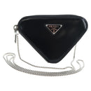 PRADA Chain Shoulder Pouch Leather Black Silver Auth 200384V-13