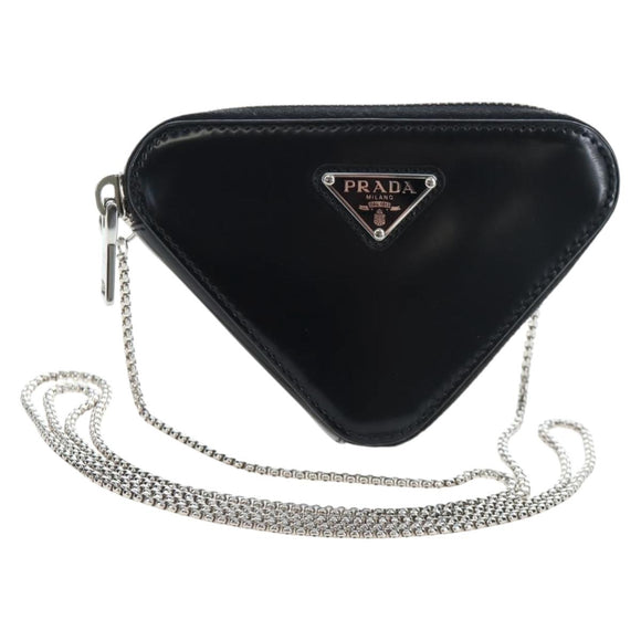 PRADA Chain Shoulder Pouch Leather Black Silver Auth 200384V