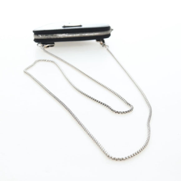 PRADA Chain Shoulder Pouch Leather Black Silver Auth 200384V