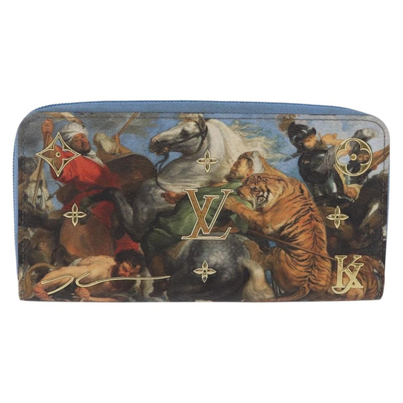 LOUIS VUITTON Rubens Tiger Hunting Zippy Wallet Light Blue M64603 Auth 200400M