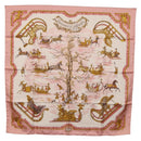 HERMES Carre 90 Scarf Silk ""Traineaux et Glissades"" Pink White Auth 200402M-1