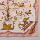 HERMES Carre 90 Scarf Silk ""Traineaux et Glissades"" Pink White Auth 200402M-10