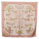 HERMES Carre 90 Scarf Silk ""Traineaux et Glissades"" Pink White Auth 200402M-13
