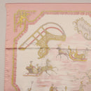 HERMES Carre 90 Scarf Silk ""Traineaux et Glissades"" Pink White Auth 200402M-14