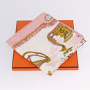 HERMES Carre 90 Scarf Silk ""Traineaux et Glissades"" Pink White Auth 200402M-24