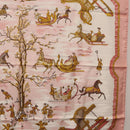 HERMES Carre 90 Scarf Silk ""Traineaux et Glissades"" Pink White Auth 200402M-7