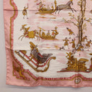 HERMES Carre 90 Scarf Silk ""Traineaux et Glissades"" Pink White Auth 200402M-8