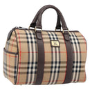 Burberrys Nova Check Boston Bag Canvas Beige Gold Auth 200426V-1