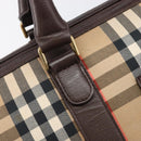 Burberrys Nova Check Boston Bag Canvas Beige Gold Auth 200426V-10