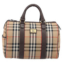 Burberrys Nova Check Boston Bag Canvas Beige Gold Auth 200426V-13