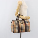 Burberrys Nova Check Boston Bag Canvas Beige Gold Auth 200426V-22