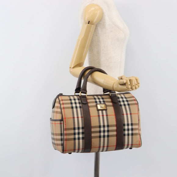 Burberrys Nova Check Boston Bag Canvas Beige Gold Auth 200426V