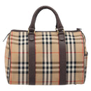 Burberrys Nova Check Boston Bag Canvas Beige Gold Auth 200426V-2