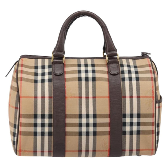 Burberrys Nova Check Boston Bag Canvas Beige Gold Auth 200426V