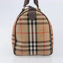 Burberrys Nova Check Boston Bag Canvas Beige Gold Auth 200426V-3