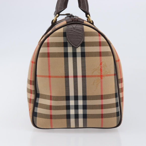 Burberrys Nova Check Boston Bag Canvas Beige Gold Auth 200426V