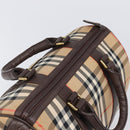 Burberrys Nova Check Boston Bag Canvas Beige Gold Auth 200426V-6