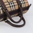 Burberrys Nova Check Boston Bag Canvas Beige Gold Auth 200426V-7