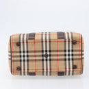 Burberrys Nova Check Boston Bag Canvas Beige Gold Auth 200426V-5