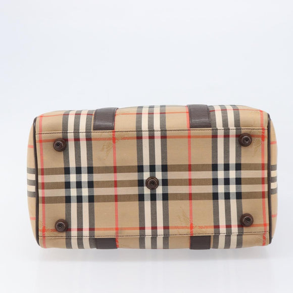 Burberrys Nova Check Boston Bag Canvas Beige Gold Auth 200426V