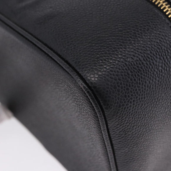 CHANEL COCO Mark Vanity Hand Bag Caviar Skin Black Gold CC Auth 200427